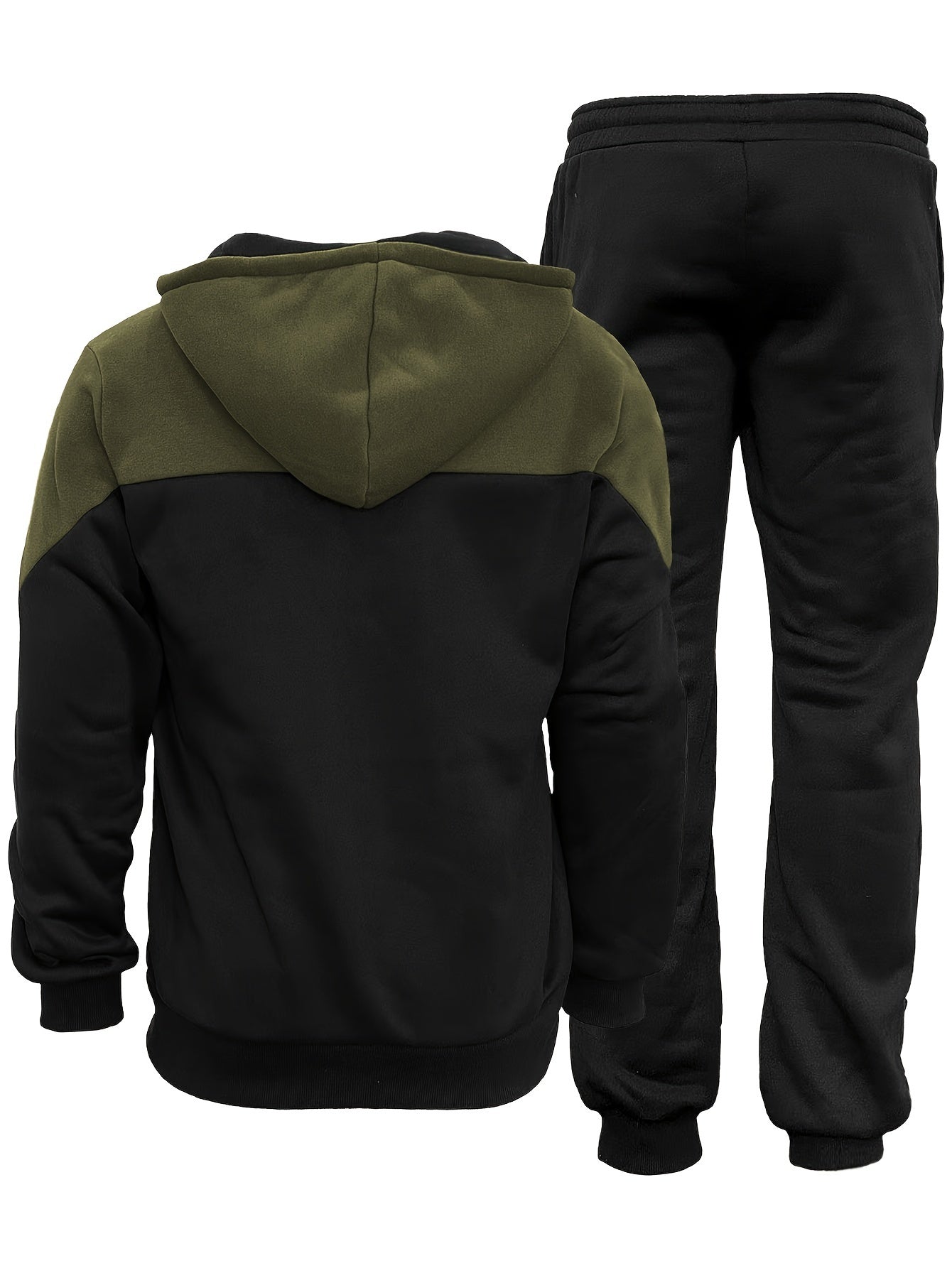 Men'S Autumn and Winter Fleece Sweatshirt Set with Hooded Drawstring Patchwork Sweatpants Casual Sporty Style Long Sleeve Jacket