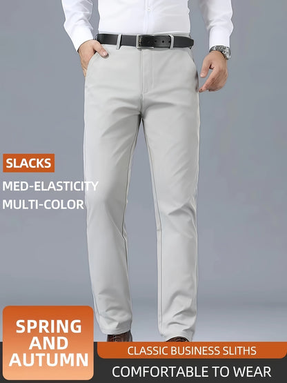 Men's Casual Solid Color Dress Pants - Polyester Blend, Woven, Regular Fit, All-Season Comfort, Adult Suit Pants