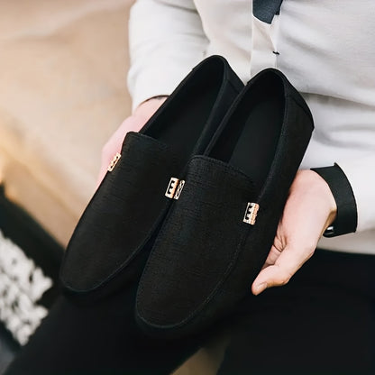 Canvas Loafers - Slip-On Shoe Style with Golden Emblem, Comfortable Non-Slip Sole, Suitable for Driving & Daily Office Use