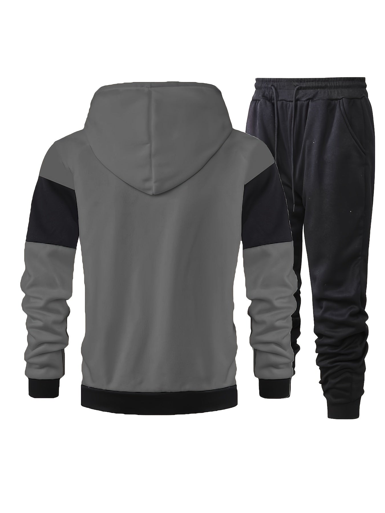 Elson OBM Men's Autumn and Winter Sportswear Set, Men's Color Block Long Sleeve Hooded Zip-Up Jacket with Solid Drawstring Joggers Outdoor and Sports Outfit... Top Bottoms Set