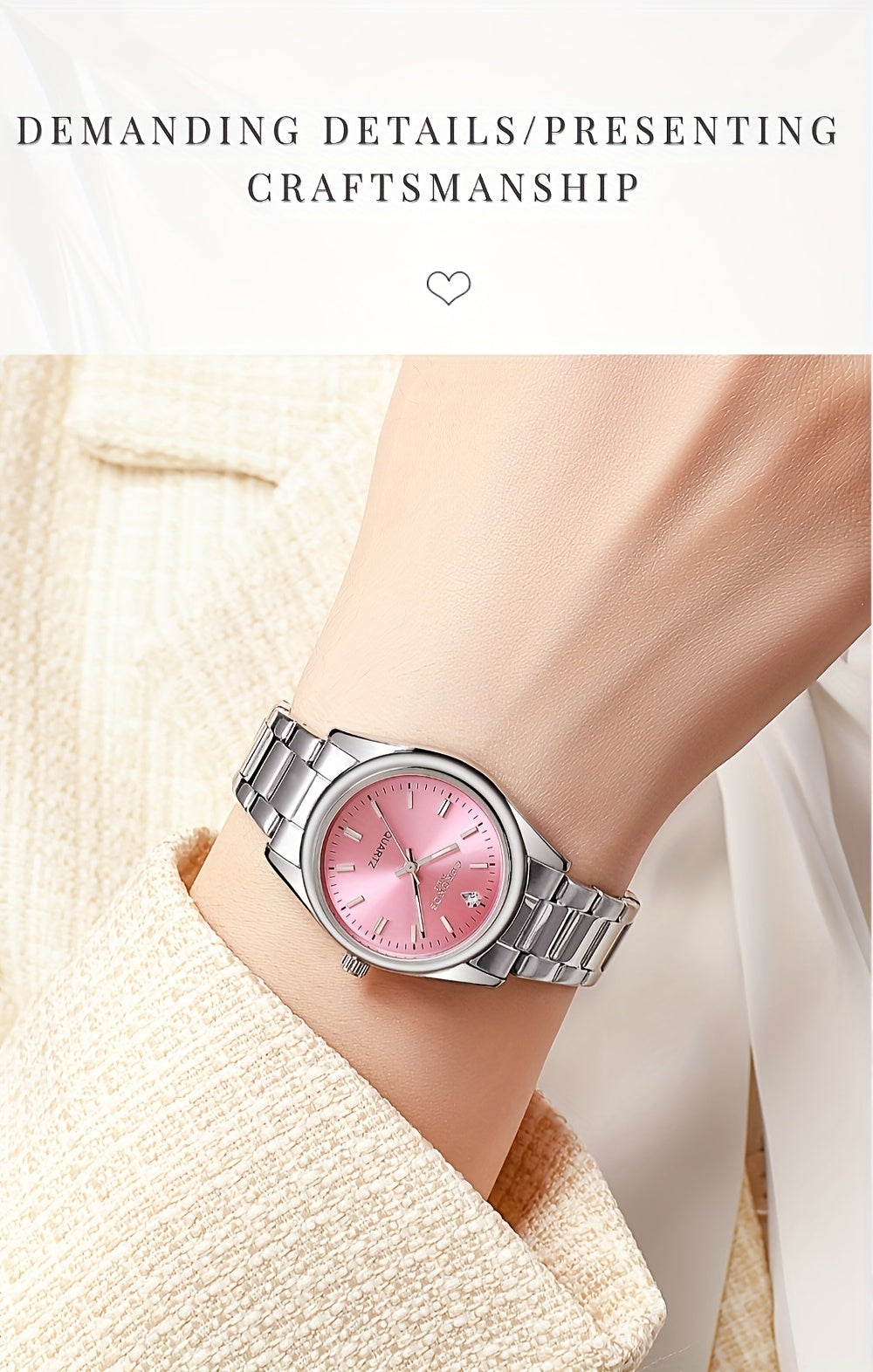 CHRONOS Women'S Quartz Watch - Elegant Stainless Steel Strap, Luminous, Round Dial, Business Casual Style, Perfect for Commuting and Casual Attire, Date Display, Pointer Display, Zinc Alloy Case, Button Battery Powered, Timer