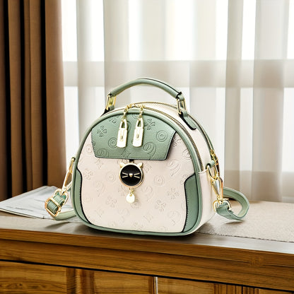 Stylish Women's Handbag - Two-Tone Red & White Design, Embossed Floral Pattern, Adjustable Crossbody Strap, Golden-Tone Hardware, Perfect for Casual Outings & Commuting, Ladies Handbags