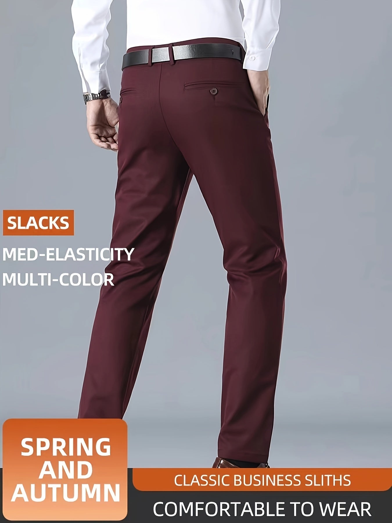 Men's Casual Solid Color Dress Pants - Polyester Blend, Woven, Regular Fit, All-Season Comfort, Adult Suit Pants