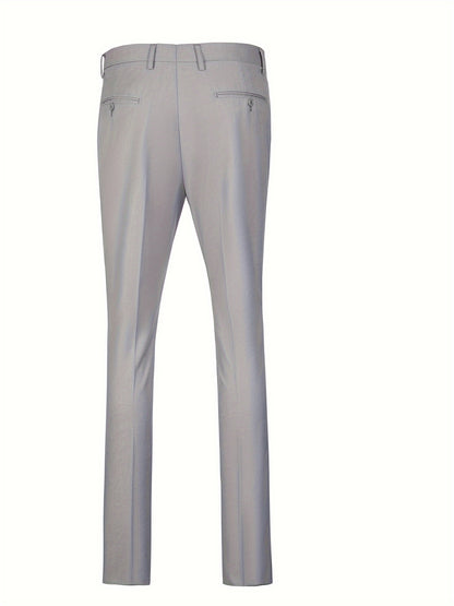 SAILIINY Men'S Solid Color Polyester Viscose Blend Dress Pants, Regular Fit All-Season Party Suit Trousers with Pockets, 80% Polyester 20% Viscose, 240g/m² Woven Fabric, 100% Polyester Lining, for Mature Occasions
