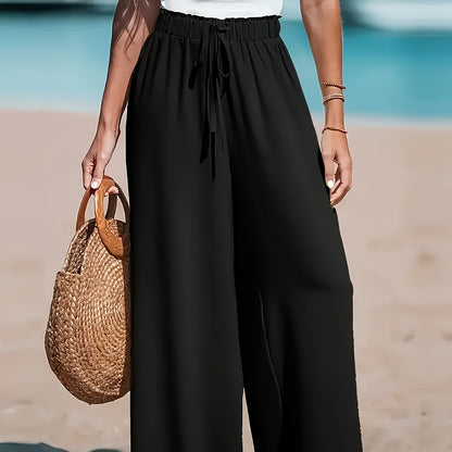 100% Polyester, Smooth Texture, Faux Drawstring Waist, Machine Washable, All-Season Comfort, Chic and Versatile Style