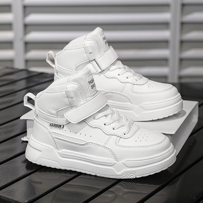 Boys & Girls Mid-Top Sneakers with Closure - Lightweight PU & EVA Cushioned Sole, All-Season Comfort for School, Play & Casual Wear - White