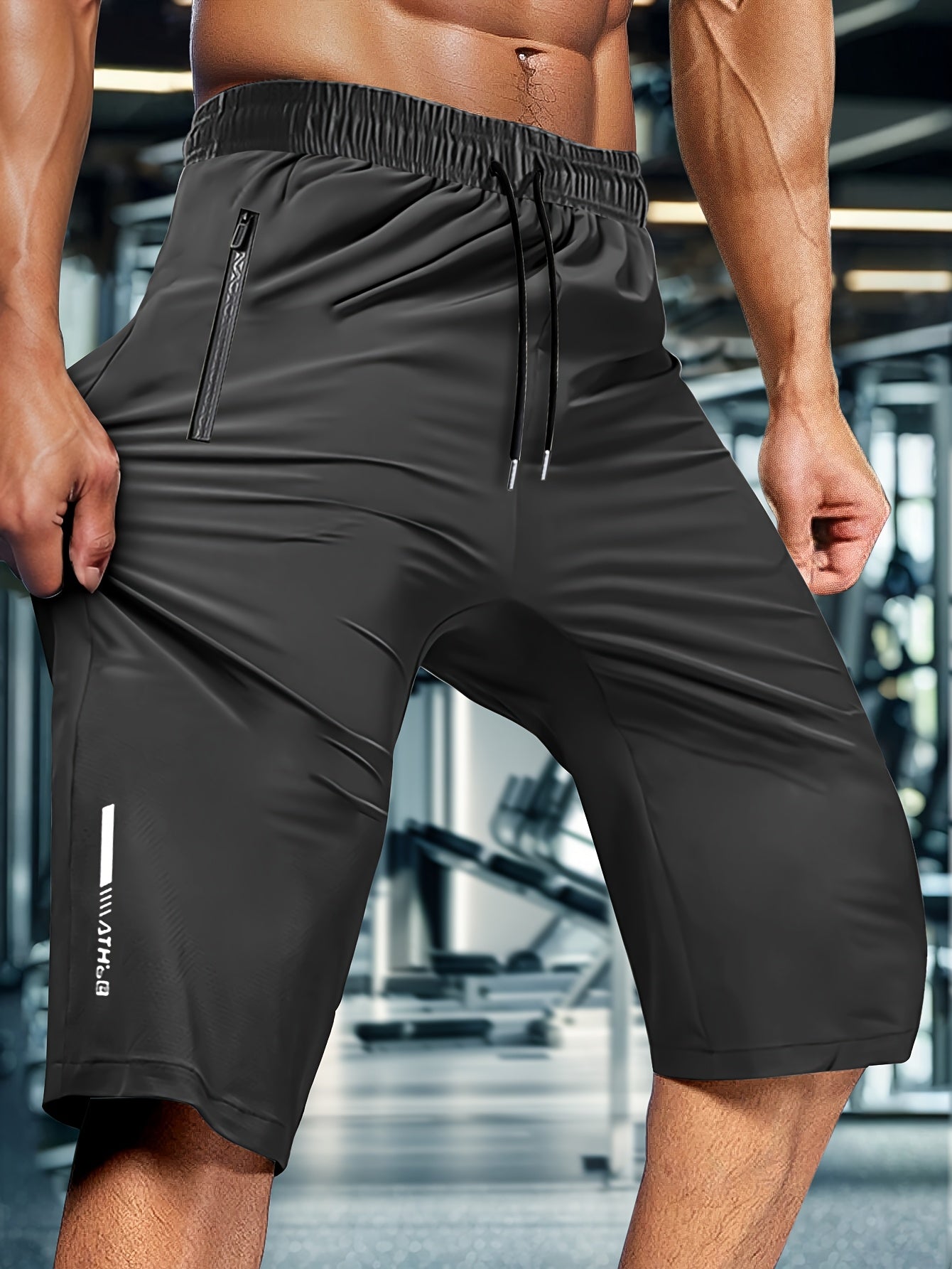 Men'S Summer Capri Pants Made from Highly Elastic Fabric, Featuring a Stylish Drawstring Elastic Waistband And Zip Pockets, Suitable for Casual Sports, Outdoor Activities, And Everyday Wear.