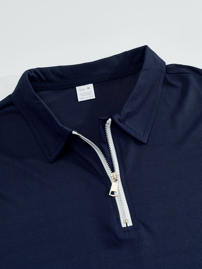 New Spring Fashion Casual Polo Shirt Zipper Men'S Casual Sports Long Pants Short Sleeve Two-Piece Set
