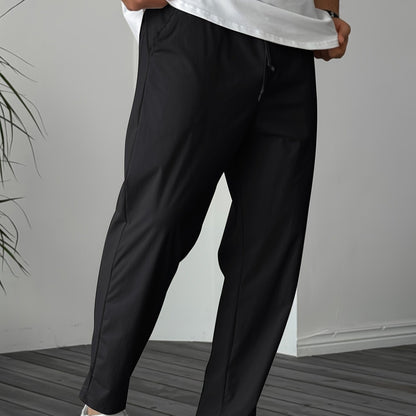 Men's Solid Pants With Pockets, Casual Drawstring Trousers For Outdoor Activities Gift