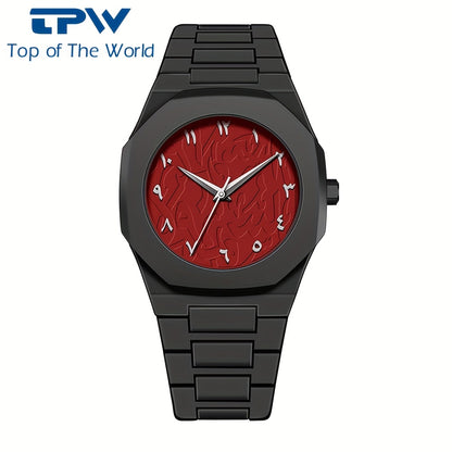 TPW Men's Ultra-Thin Minimalist Quartz Watch - Black Arabic Dial, Round Face, Battery-Powered, Durable Comfortable Strap for Casual & Formal Wear