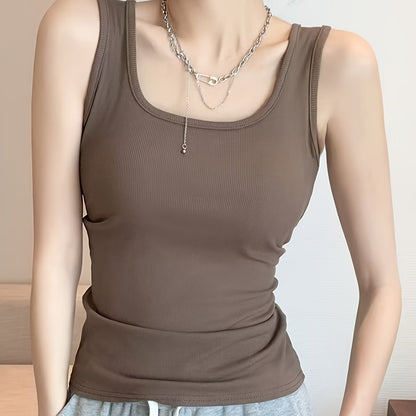 Solid Color Casual, U-neck, Wide Shoulder Vest, Women's Vest, Inner Wear, Versatile Outer Wear, Sleeveless Vest, Comfortable and Simple, Spring, Summer and Autumn Top, Can Be Worn in Winter, Christmas, Valentine's Day