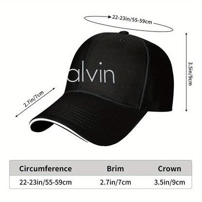 Men's Sporty Breathable Polyester Baseball Cap with Modern Metallic Calvin Text Pattern - Black & White Contrast Design for Fitness, Running, Couples Matching Hats, Fitness Accessory, Sleek Sporty Style, Comfortable Headwear