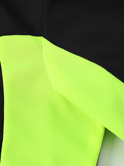 Men's Two-Tone Spliced Jacket and Pants Set in Fluorescent Green with 'Sports' Letter Print, Eye-Catching Fashion Design, Comfortable Soft Fabric, Essential Outfit for Home or Outdoor Wear TZ8030