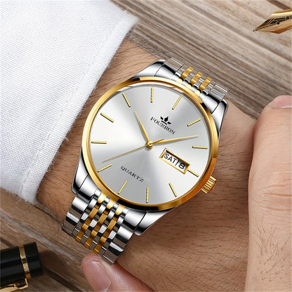 FOURRON Men's Luxury Stainless Steel Quartz Watch with Date & Calendar - Luminous, Fashionable Casual Design for Business, Travel & Casual Attire - Perfect Birthday Or Holiday Gift Valentine's Day