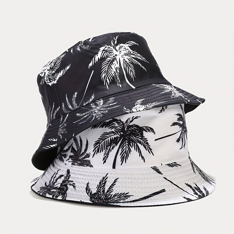 1pc Unisex Coconut Tree Print Bucket Hat - Bohemian Tropical Vacation Style, Breathable & Durable for Outdoor Beach, Casual Wear, Men & Women, Lightweight Headgear, Summer Accessory, Boho Chic, Comfortable Fit, Boho Fashion