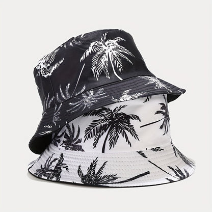 1pc Unisex Coconut Tree Print Bucket Hat - Bohemian Tropical Vacation Style, Breathable & Durable for Outdoor Beach, Casual Wear, Men & Women, Lightweight Headgear, Summer Accessory, Boho Chic, Comfortable Fit, Boho Fashion