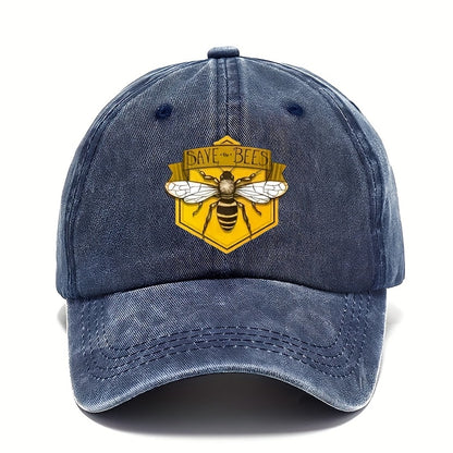 Men's Adjustable Baseball Cap with Hexagonal Bee Graphic & "SAVE THE BEES" Print - Breathable Sun Protection, Hand Washable, Casual Outdoor Sports Hat for Men, Breathable Fabric, Baseball Hat