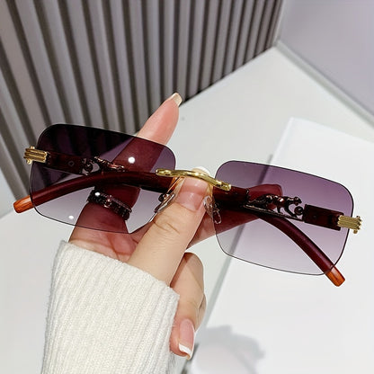 Cheetah Leopard fashion glasses For Women Men Rectangle Rimless Wood Grain Temple Sun Shades For Beach Party Travel