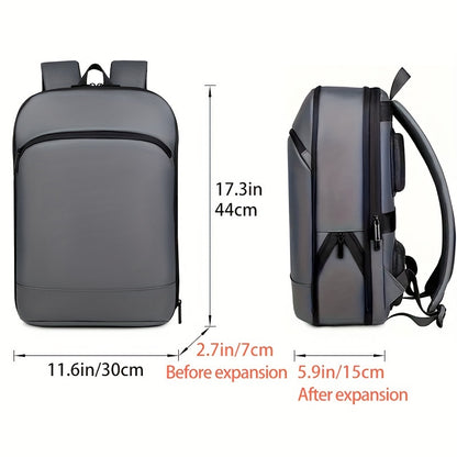 Business Style Expandable Backpack, Faux Leather, Durable Smooth Zipper, Multi-Pad Laptop Bag, Casual Daypack, Suitable for Daily Commute, Outdoor Business Travel, Ideal Gift for Holidays, Black, Dark Grey, Light Grey Options