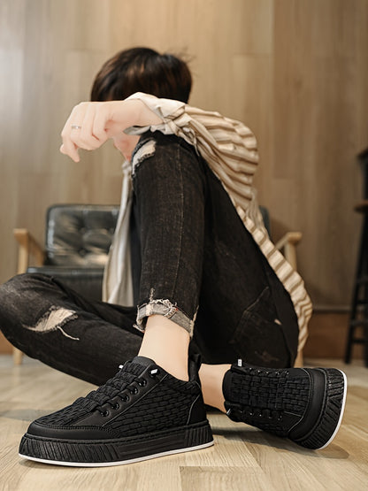 [Urban Appeal] Trendy Solid Color Low Top Sneakers, All-Season Lace-Up Casual Shoes with Faux Upper, Fabric Inner, Rubber Sole, and Comfortable Cloth Insole, Versatile Trainers | Modern Sneakers | Durable Rubber Sole