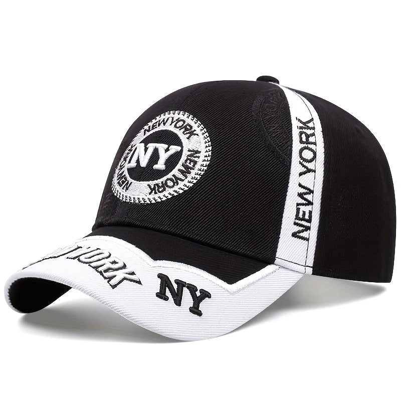 NY Logo Baseball Cap - Black & White Snapback Hat with "NEW YORK NY" Embroidery, Lightweight Polyester, Ideal for Outdoor Sports & Casual Wear, Casual Wear Cap|Logo Embroidered Cap|Machine Washable
