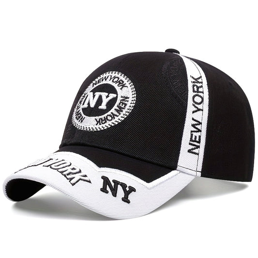NY Logo Baseball Cap - Black & White Snapback Hat with "NEW YORK NY" Embroidery, Lightweight Polyester, Ideal for Outdoor Sports & Casual Wear, Casual Wear Cap|Logo Embroidered Cap|Machine Washable
