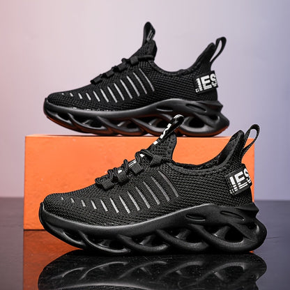Youngsters' Breathable Knit Sneakers - Lightweight Running Sneakers with Striped Design, EVA Sole & Lace-Up Closure for Boys & Girls | All-Season Outdoor Sports & Casual Wear (Red), Big Kid Shoes, Everyday Youngsters's Footwe