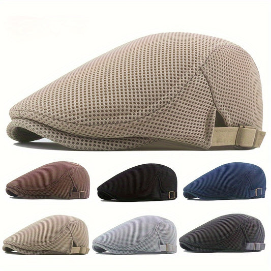 Summer Men News Breathable Cap Hat Mesh Cabbie Golf Driving Sun Flat Beret Black White Gray Beige Hats Caps Visors