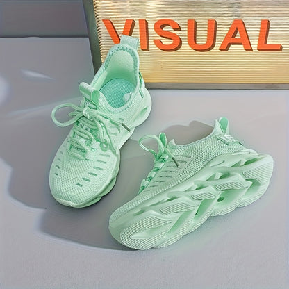 Youngsters' All-Season Breathable Running Shoes - Lightweight Mint Green Sneakers with Slip-On/Lace-Up Closure, Hollow-Out Design & MD Sole for Boys & Girls, Casual Training & Daily Wear, Kid Shoes, Sleek Sporty Design, Comfo