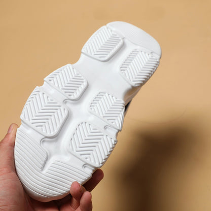 Thick Sole Shock Absorption Chunky Sneakers, Mesh Breathable Lightweight Lace Up Running Shoes, Low Cut Wear Resistance Sport Shoes