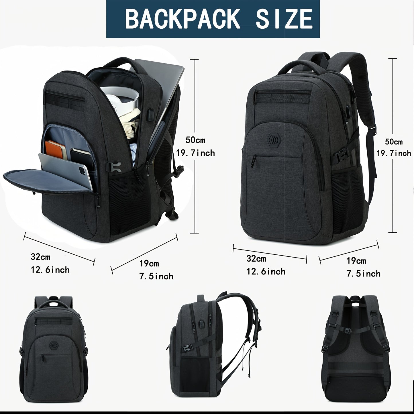 Travel Laptop Backpack, Business Slim Durable Laptop Backpack With USB Charging Port And Trolley Cover, Male And Female College High School Laptop Bag For 15.6 Inch Laptop