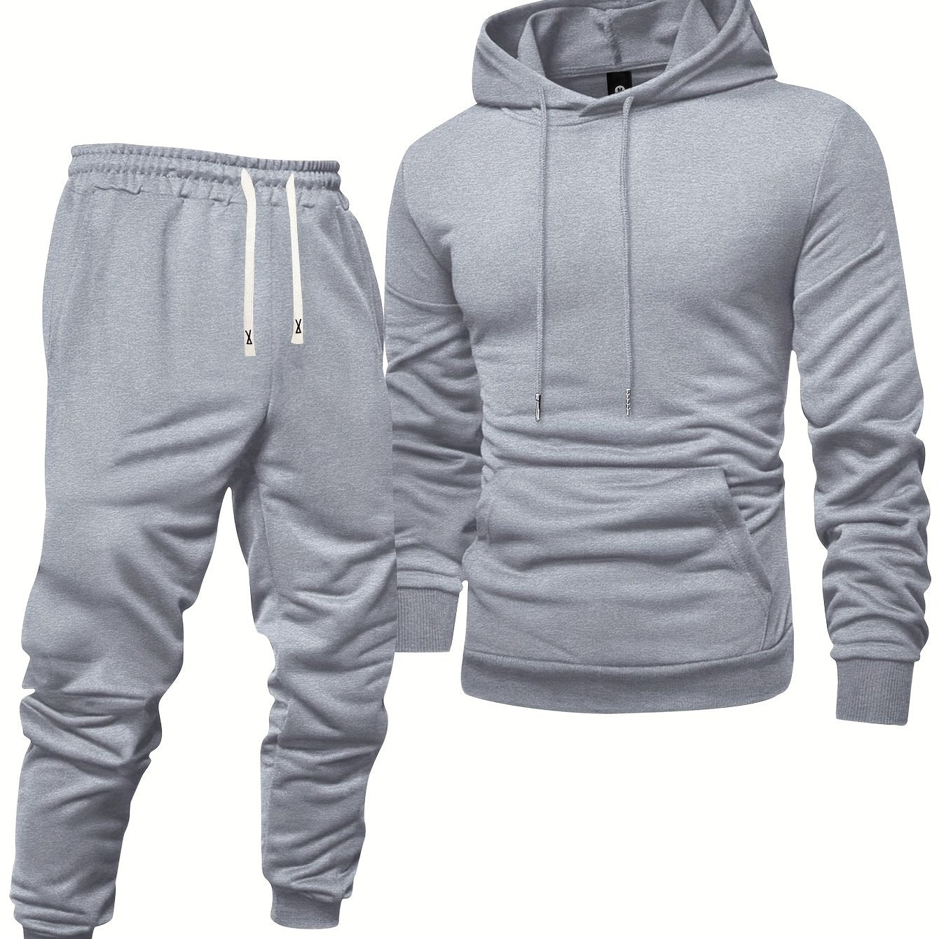 Men's Long Sleeve Hooded Sweatshirt + Threaded Sweatpants Set Spring and Autumn Solid Color Pullover Regular Long Sleeve T-shirt and Pants Belt Drawstring Casual Sports Trousers Two-piece Set
