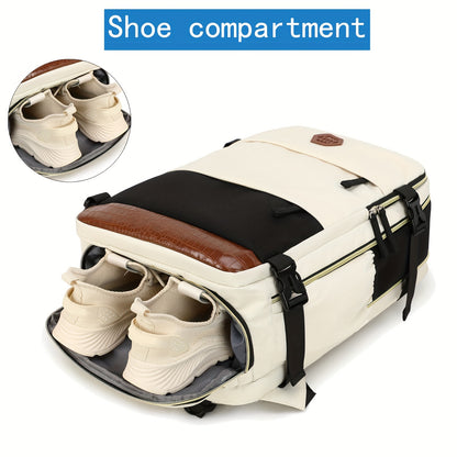 Large Capacity Women'S Travel Backpack with Shoe Compartment, Flight Approved Carry-On, Business Laptop Bag, Polyester Lined, Adjustable Strap, Zipper Closure, Solid White, USB Powered