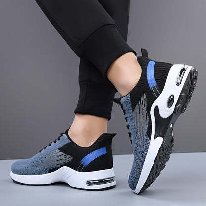 All-Season Breathable Knit Men'S Shoes with Cushioning Air Cushion for Sports, Lightweight And Soft Elastic Running Fitness Shoes, Versatile for Daily Commuting, Lace-Up, Low Top, Fabric Upper, Fabric Inner, PVC Sole, Fabric