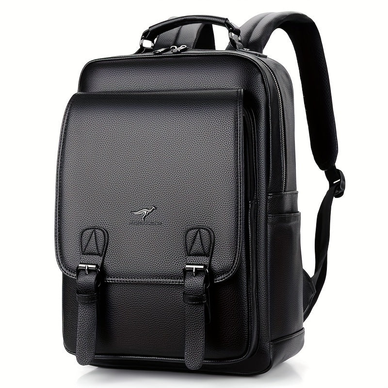 Stylish Men's Backpack - Multifunctional, Large Capacity for 39.62cm Laptop, Business & Travel Ready, Durable PU Material