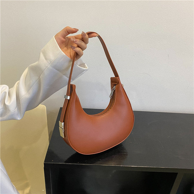 1pc Trendy Crescent Moon Shoulder Bag for Women - Large Capacity, Casual Underarm Purse in Black/Brown/White/Beige, with Polyester Lining, Zip Closure, Perfect for Commuting & Everyday Use, Crossbody Purse, Minimalist Handbag