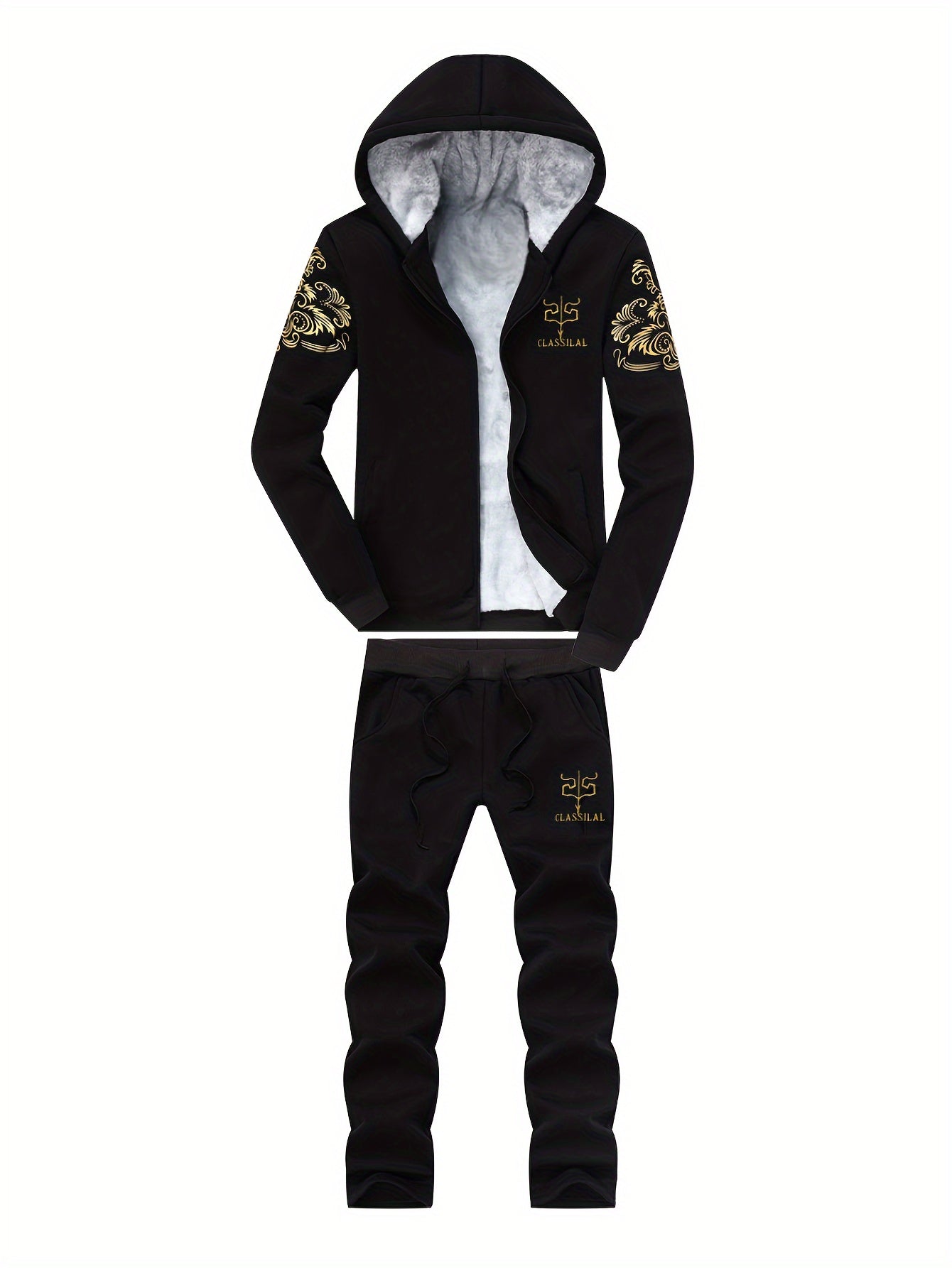 Autumn and Winter Men's Sports Casual Suit Men's Plus Velvet Thickened Hooded Sportswear Cardigan Fitness Suit Warm Home Wear