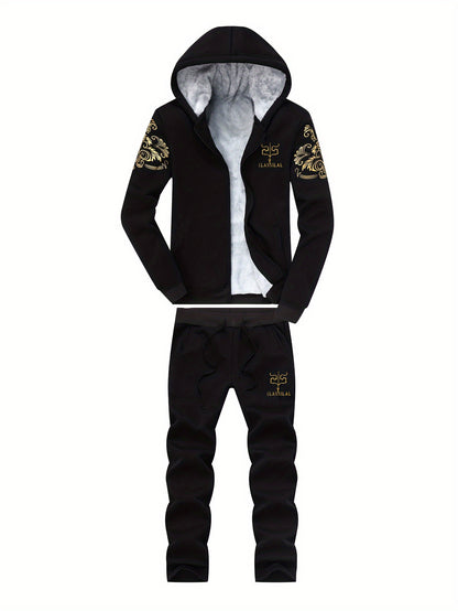 Autumn and Winter Men's Sports Casual Suit Men's Plus Velvet Thickened Hooded Sportswear Cardigan Fitness Suit Warm Home Wear