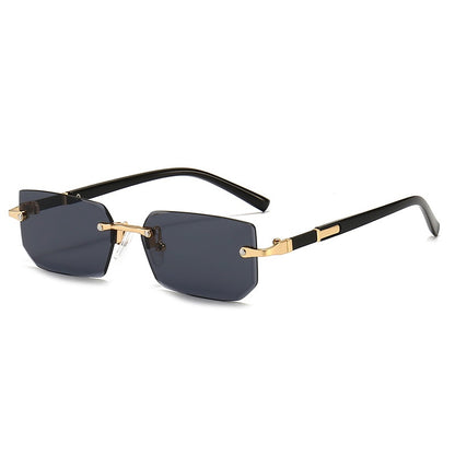 Rimless Rectangle Fashion Fashion Glasses - Light Blue Lens with Golden-Tone Accents, Durable PC Frame, Ideal for Summer & Casual Attire, Summer Glasses|Stylish Rectangular Glasses|Polycarbonate Frame