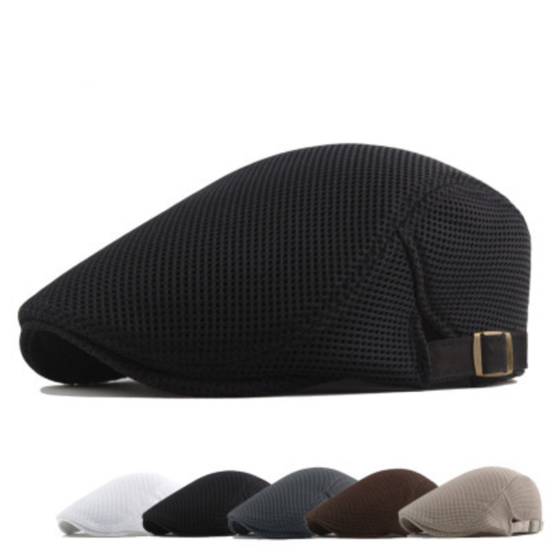 Summer Men News Breathable Cap Hat Mesh Cabbie Golf Driving Sun Flat Beret Black White Gray Beige Hats Caps Visors