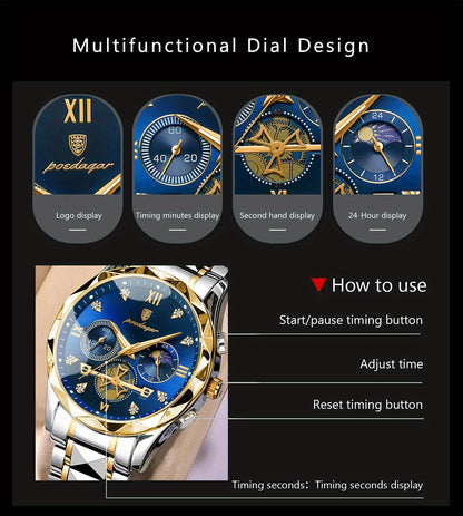 New Luxury Brand Waterproof Stainless Steel Women's And Men's Waterproof Watch, Leisure And Business Multifunctional Chronograph, Best Men's And Women's Gift Watch