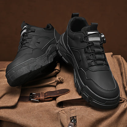 Men'S 2025 Spring Sneakers - Low-Top Lace-Up Casual Shoes with Rotating Button Closure, Breathable Mesh Lining & Cushioned EVA Sole for Running, Hiking, Gym - White & Black Design, Hiking Footwear, Modern Sneakers, Fabric Lin
