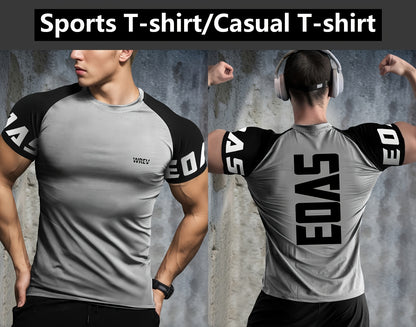 Men's Quick-Dry Breathable Mesh Sports T-Shirt - Summer Gym Workout Top with Contrast Black & White Sleeves & for Man Letter Print, Slim Fit for Running Training Casual Wear, Breathable Running Gear | Sporty Casual Tee | Mesh