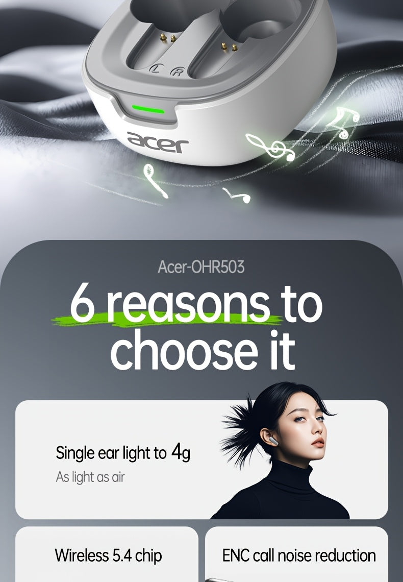 30 ժամյա անլար ականջակալներ Acer OHR503 Mini Sport անլար ականջակալներ | Անլար ստերեո, երկար 30 ժամյա սպասման ռեժիմ, աղմուկի մարում, հարմարավետ կրելու համար | Համընդհանուր չափս, վերջին մոդել, հպումային կառավարում