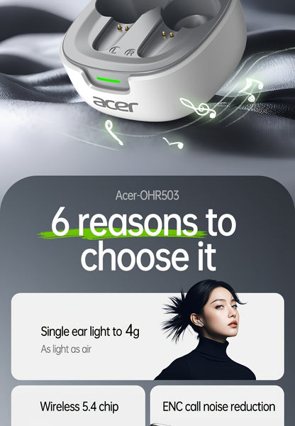 30 ժամյա անլար ականջակալներ Acer OHR503 Mini Sport անլար ականջակալներ | Անլար ստերեո, երկար 30 ժամյա սպասման ռեժիմ, աղմուկի մարում, հարմարավետ կրելու համար | Համընդհանուր չափս, վերջին մոդել, հպումային կառավարում