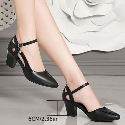 Elegant Women's Summer Sandals - Chunky Heel, Pointed Toe with Crystal Accents, Faux Cover