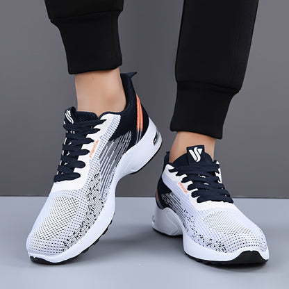 All-Season Breathable Knit Men'S Shoes with Cushioning Air Cushion for Sports, Lightweight And Soft Elastic Running Fitness Shoes, Versatile for Daily Commuting, Lace-Up, Low Top, Fabric Upper, Fabric Inner, PVC Sole, Fabric