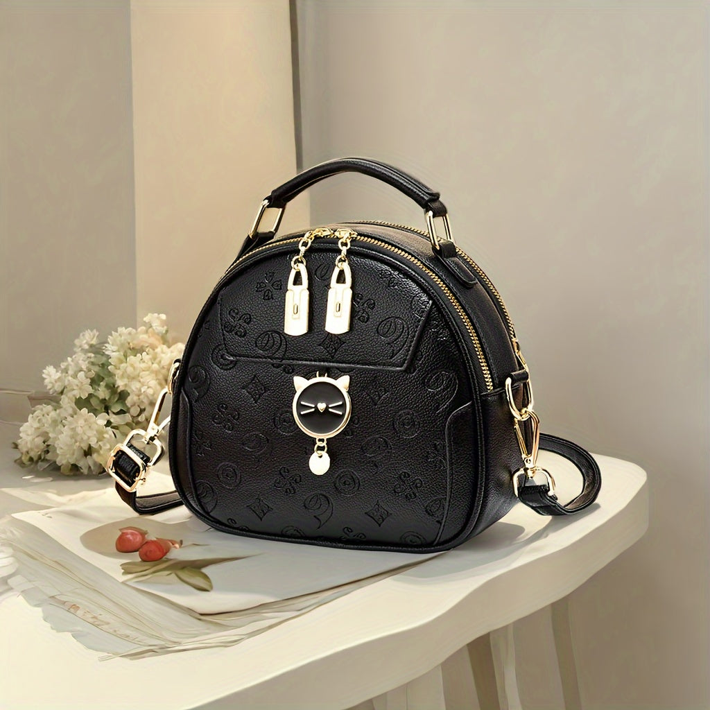 Stylish Women's Handbag - Two-Tone Red & White Design, Embossed Floral Pattern, Adjustable Crossbody Strap, Golden-Tone Hardware, Perfect for Casual Outings & Commuting, Ladies Handbags