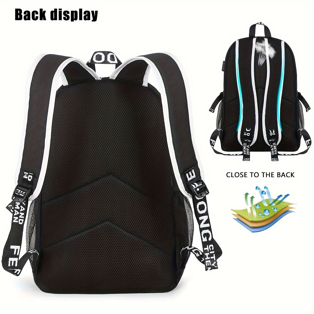 2pcs/set Luminous Men's Backpacks, Casual College Backpacks, Simple Cool Large Capacity Backpacks, Travel Computer Bag