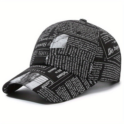 Vintage Printed Baseball Cap Casual Unisex Newspaper Cap Lightweight Adjustable Dad Hats For Women Men